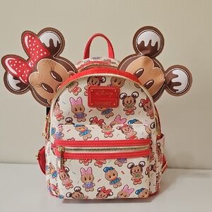 NWT Disney Loungefly Minnie and Mickey Mouse Gingerbread Backpack With Ears